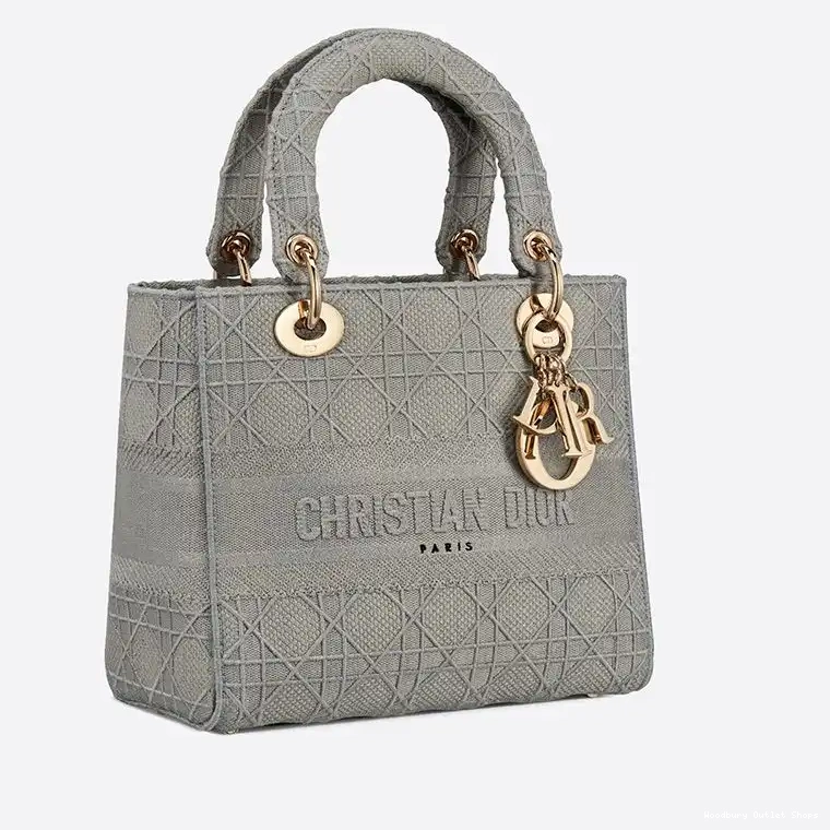 Cheap Bag Grey Canvas Motif D-lite Lady Cannage Medium 0505 Hot Sale
